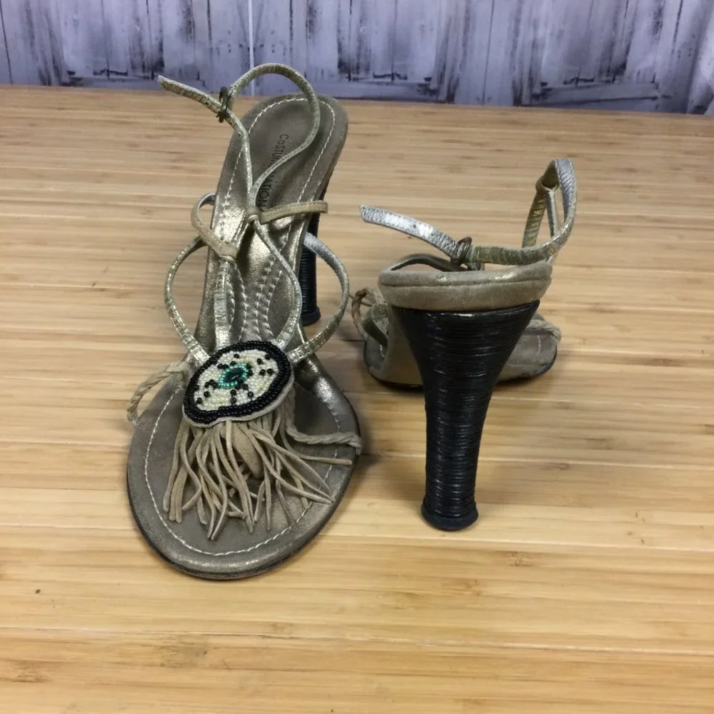 Costume National Beaded Fringe Tribal Heeled Sandals 41